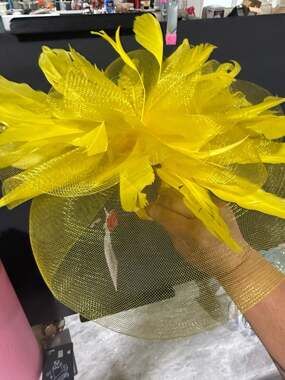 Louisville Yellow Feather and Mesh Kentucky Derby Fascinator Hat